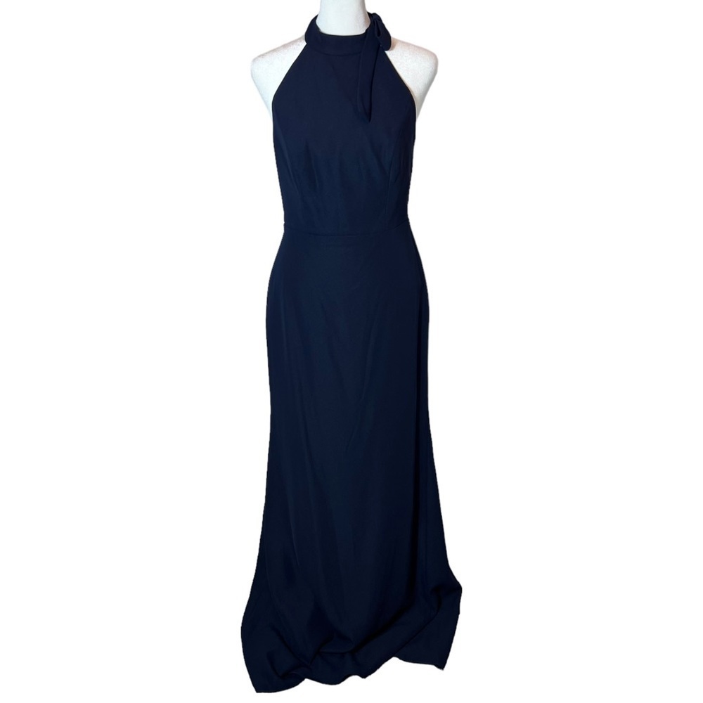 After Six Bow Neck Open Back Trumpet Gown Midnight Navy Maxi Dress, NWT, Size 14 - Picture 2 of 8